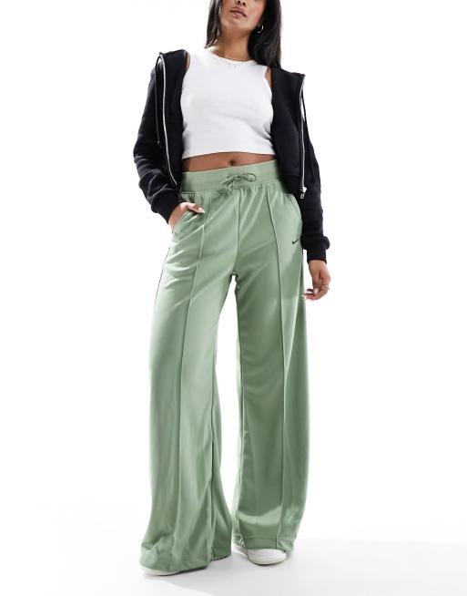 Nike mini swoosh high rise wide leg jersey trousers in oil green