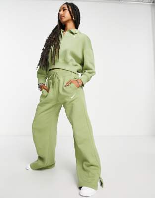 Nike mini swoosh high rise wide leg joggers in alligator green