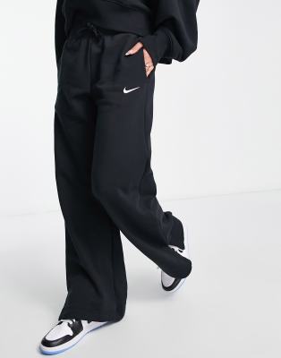 Nike Mini Swoosh High Waisted Wide Leg Trackies in Black