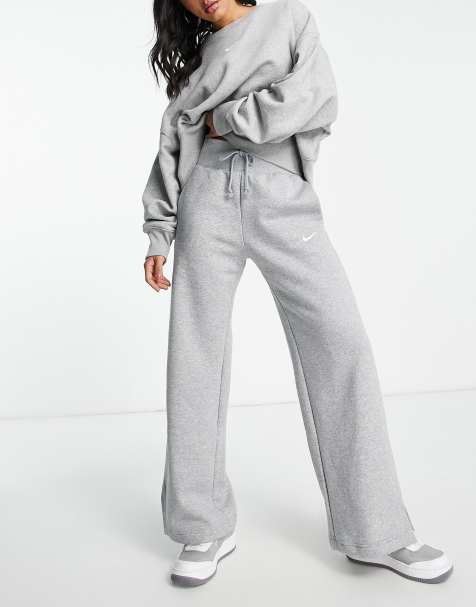 Nike mini swoosh high rise wide leg joggers in grey and sail