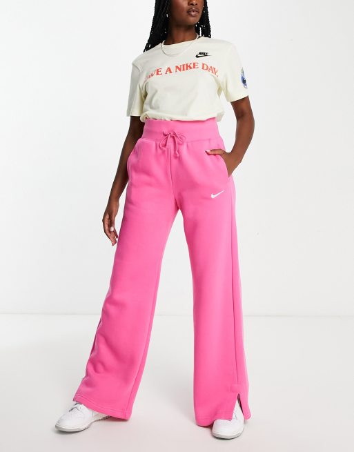 Nike mini swoosh high rise wide leg joggers in pink