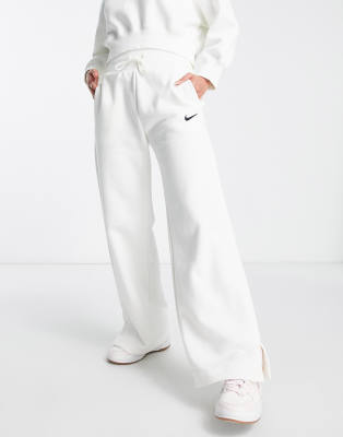 Nike mini swoosh high rise wide leg joggers in sail white ASOS