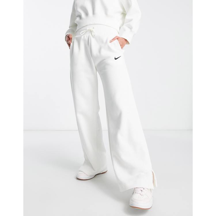 Nike mini swoosh high rise wide leg joggers in sail white