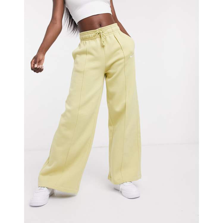 Nike Mini Swoosh wide leg joggers in taupe