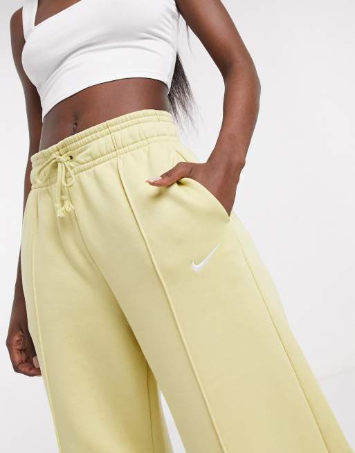 Nike mini swoosh high waisted wide leg joggers in grey, ASOS