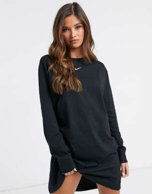 Nike mini swoosh long sleeve t-shirt dress in black | ASOS