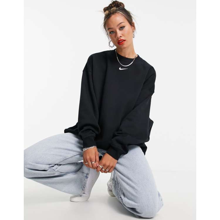 Nike mini swoosh longline sweatshirt in black ASOS