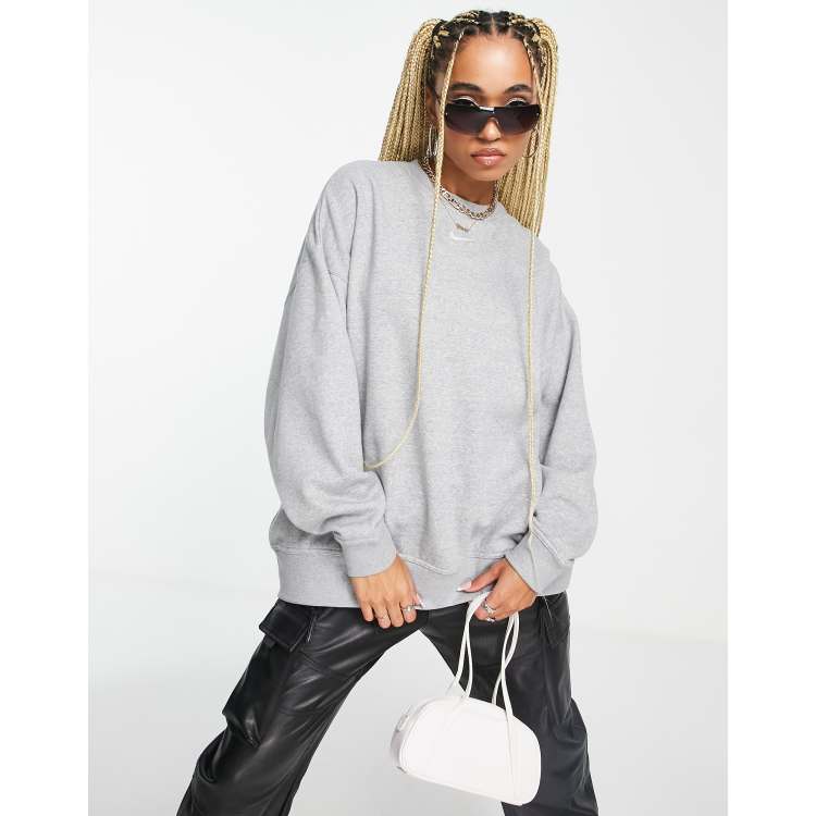 Nike mini swoosh oversized boxy sweatshirt in grey, ASOS