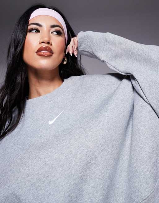 Nike mini swoosh over-oversized crop sweatshirt in grey and sail