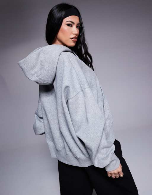 Nike mini swoosh over oversized pullover hoodie in grey and sail