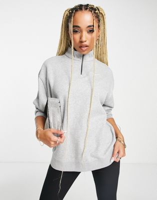 Nike mini Swoosh oversized 1/4 zip sweatshirt in grey