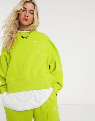 nike mini swoosh oversized boxy green sweatshirt