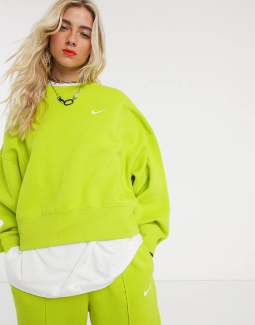 Nike mini swoosh oversized boxy sweatshirt in gree clearance