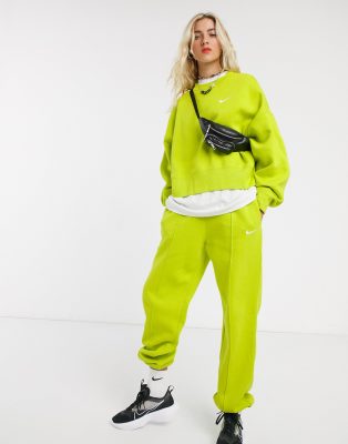 nike mini swoosh oversized boxy green sweatshirt