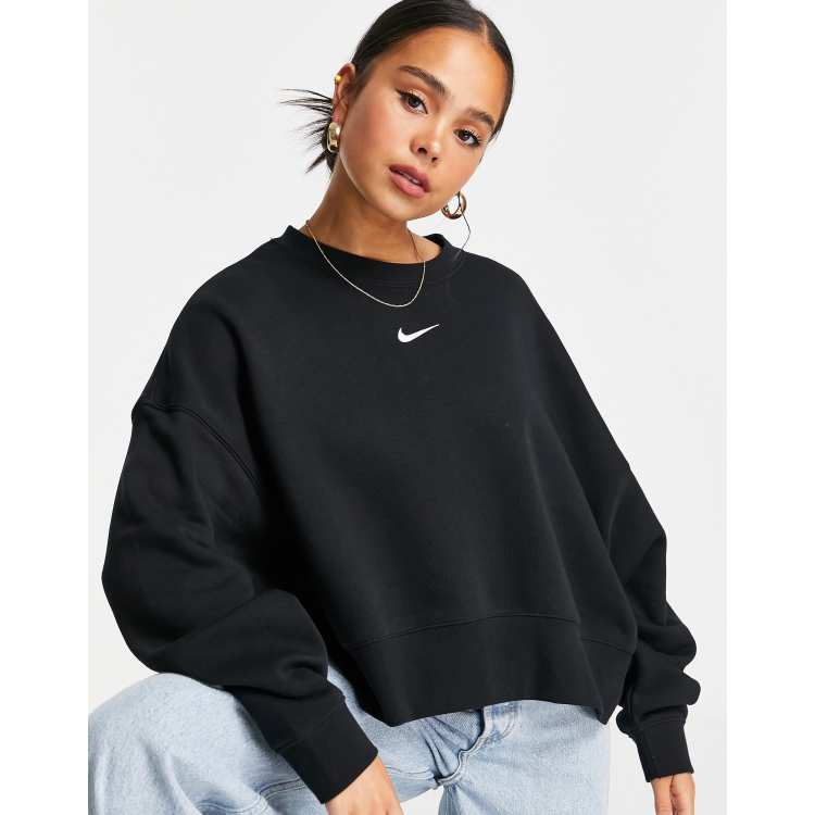 Nike mini swoosh best sale oversized cropped black sweatshir