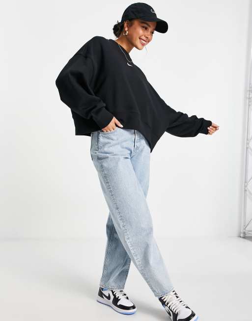 Nike mini Swoosh oversized boxy sweatshirt in black