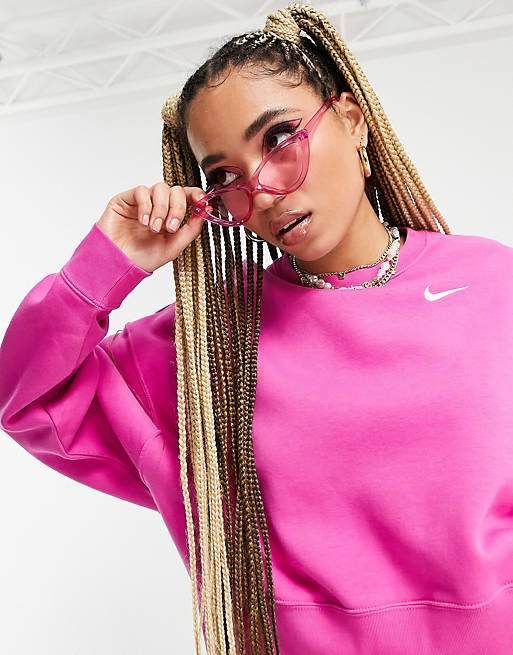 Nike mini Swoosh oversized boxy sweatshirt in fuchsia pink