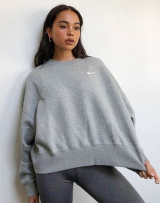 nike mini swoosh oversized cropped sweatshirt in light gray