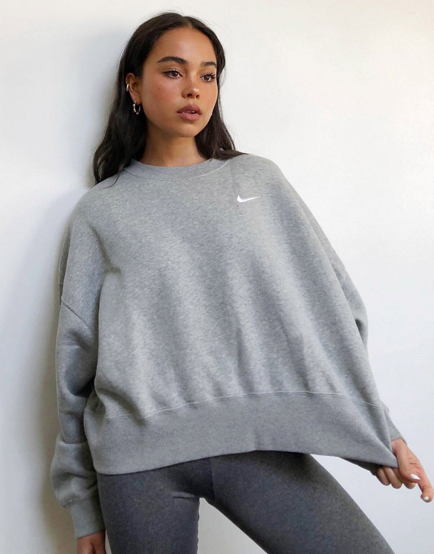 Nike mini swoosh oversized boxy sweatshirt in grey