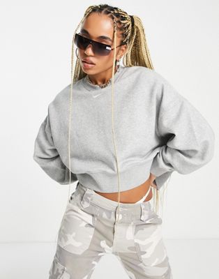 Nike mini Swoosh oversized boxy sweatshirt in grey | ASOS