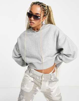 Nike mini swoosh oversized discount cropped sweatshirt in light gra