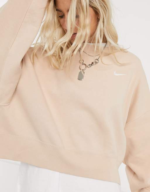 Nike mini Swoosh oversized boxy sweatshirt in light beige