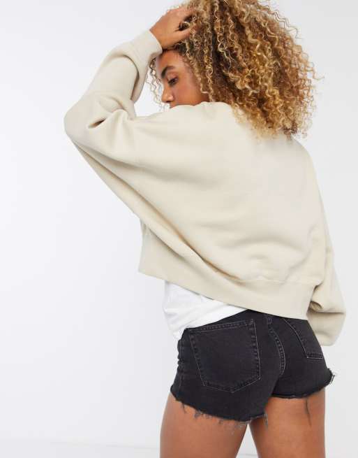 Nike mini swoosh oversized boxy sweatshirt in oatmeal ASOS