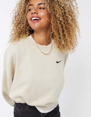 nike mini swoosh oversized boxy sweatshirt in oatmeal