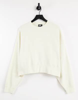 nike mini swoosh oversized boxy sweatshirt in oatmeal