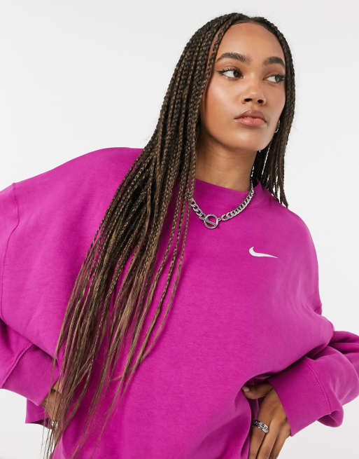 Nike Mini Swoosh Oversized Boxy Sweatshirt in Natural