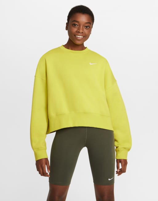 Nike mini Swoosh oversized boxy sweatshirt in yellow | ASOS