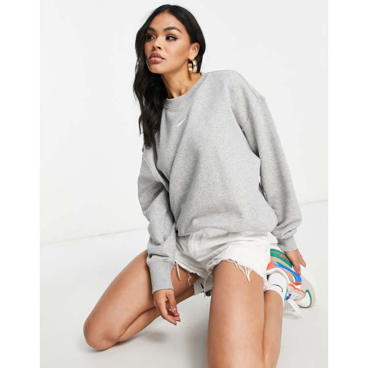 Nike mini swoosh oversized boxy sweatshirt in grey, ASOS