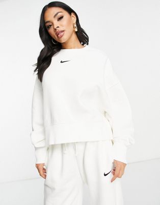 Nike mini swoosh oversized crop sweatshirt in sail white