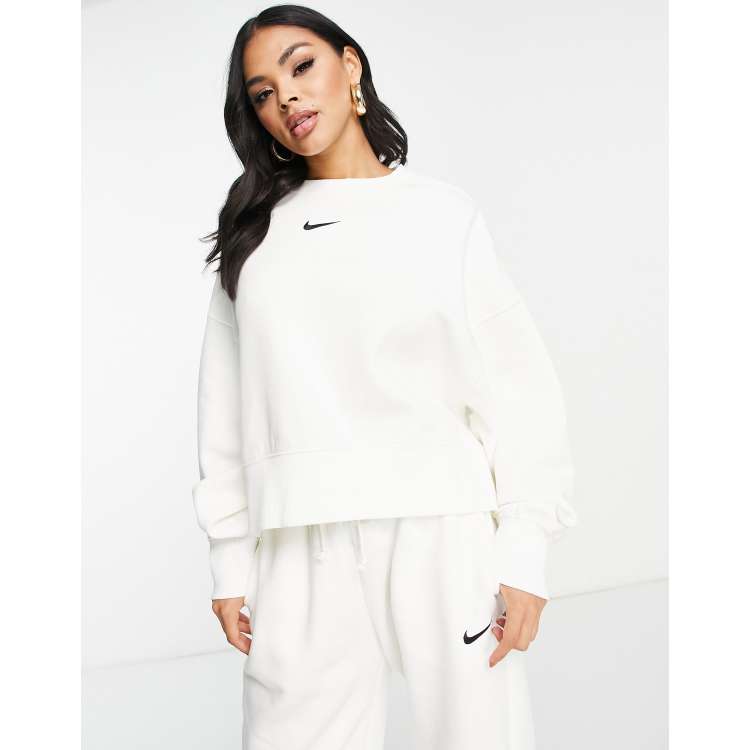 Nike mini swoosh oversized crop sweatshirt in sail white