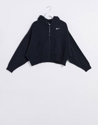 nike mini swoosh oversized cropped zip through hoodie
