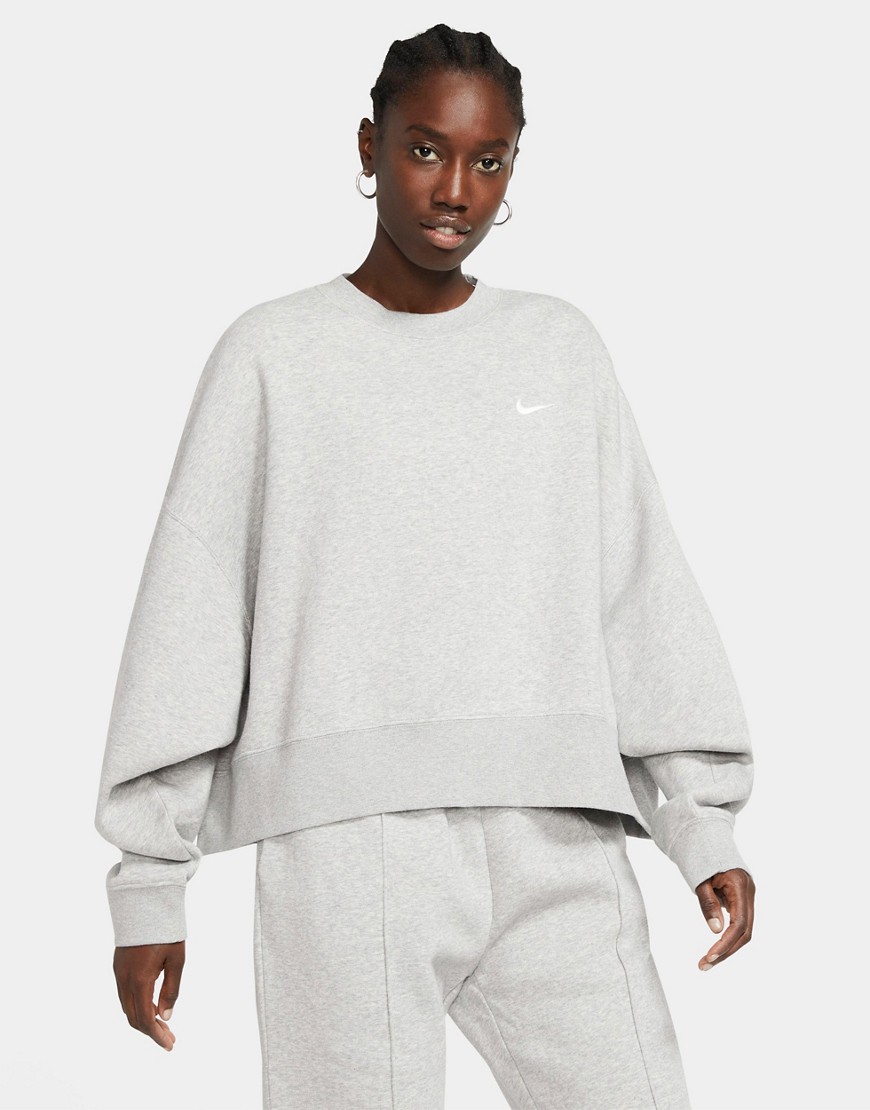 Nike Mini Swoosh Oversized Cropped Sweatshirt In Light Gray-grey | ModeSens