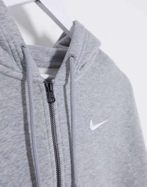 Nike Mini Swoosh Oversized Cropped Grey Zip Through Hoodie Asos