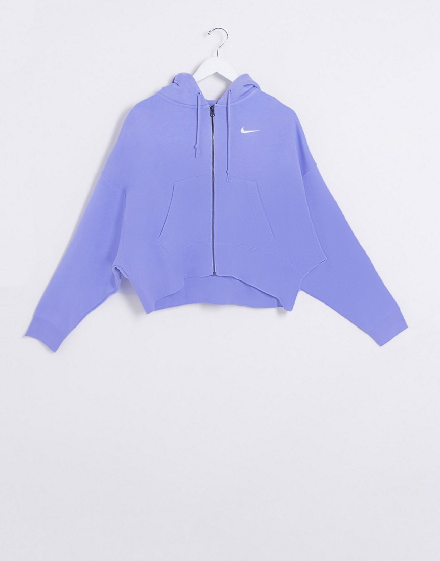 Nike mini swoosh oversized cropped purple zip through hoodie