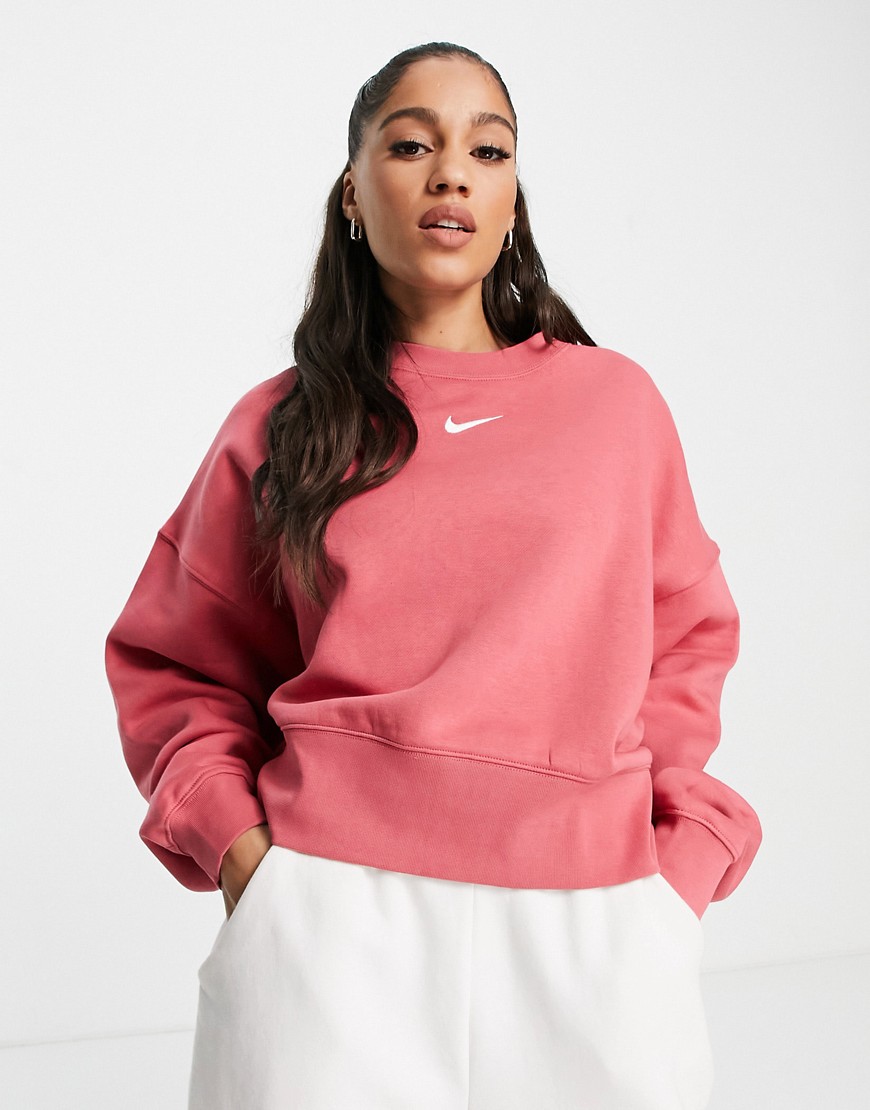 Nike mini swoosh oversized cropped sweatshirt in archaeo pink