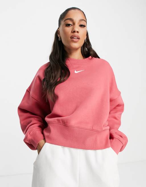 Nike mini swoosh oversized cropped sweatshirt in archaeo pink | ASOS