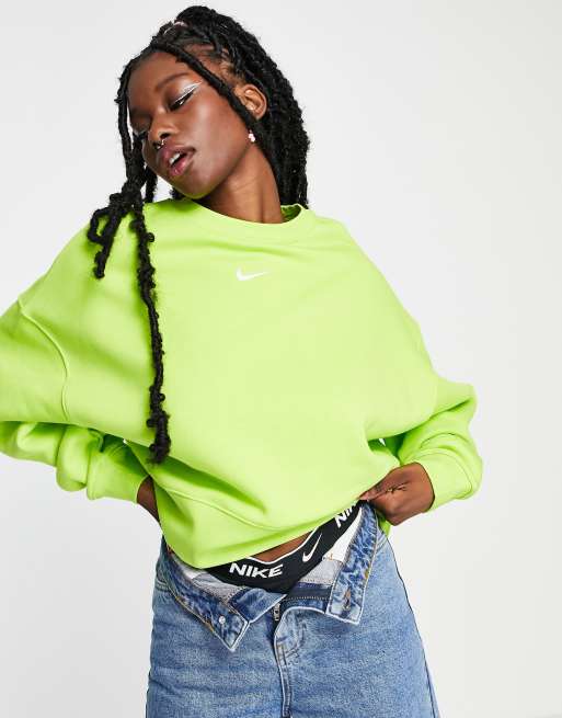 Nike mini swoosh oversized cropped sweatshirt in atomic green | ASOS