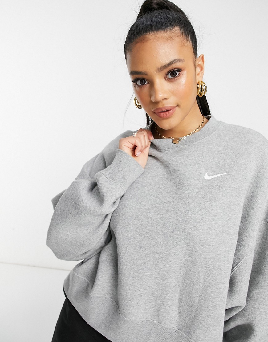 Nike mini swoosh oversized cropped sweatshirt in light gray-Grey
