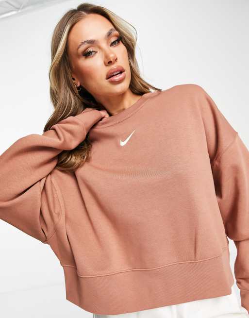 Nike mini swoosh oversized cropped sweatshirt in discount oatmea