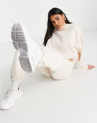 Nike mini swoosh oversized cropped sweatshirt in pearl white | ASOS