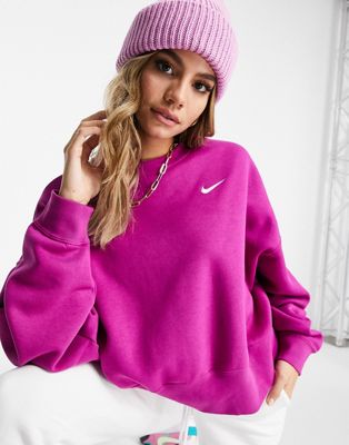 nike mini swoosh oversized cropped purple sweatshirt
