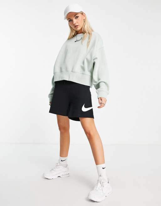 Nike mini swoosh oversized boxy sweatshirt in grey, ASOS