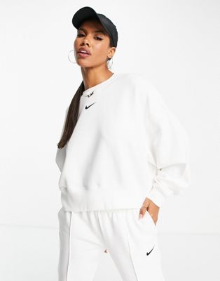 Nike mini swoosh oversized cropped sweatshirt in white | ASOS