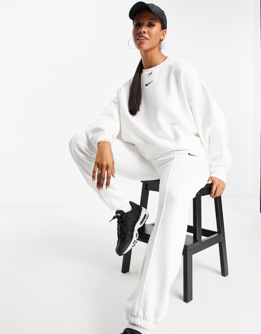 Nike mini swoosh oversized cropped sweatshirt in white ASOS