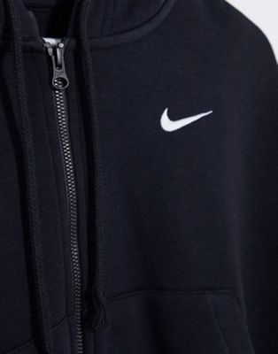 nike mini swoosh oversized cropped black zip through hoodie