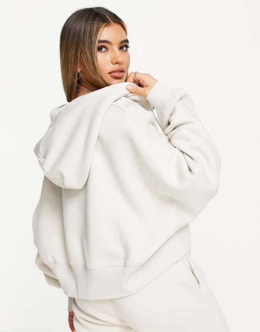 Nike mini swoosh oversized cropped zip through hoodie in oatmeal sale